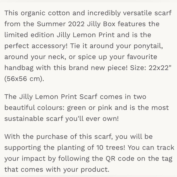 Tentree JILLY LEMON PRINT Green SCARF. Jilly Box organic cotton. Jillian Harris - Picture 3 of 4